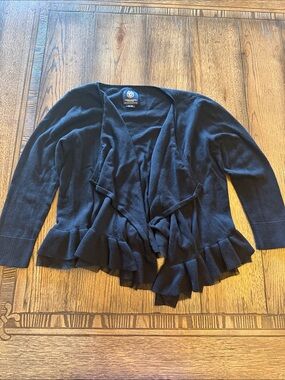 American Eagle Outfitters Black Ruffle-Trim Open-Front Cardigan